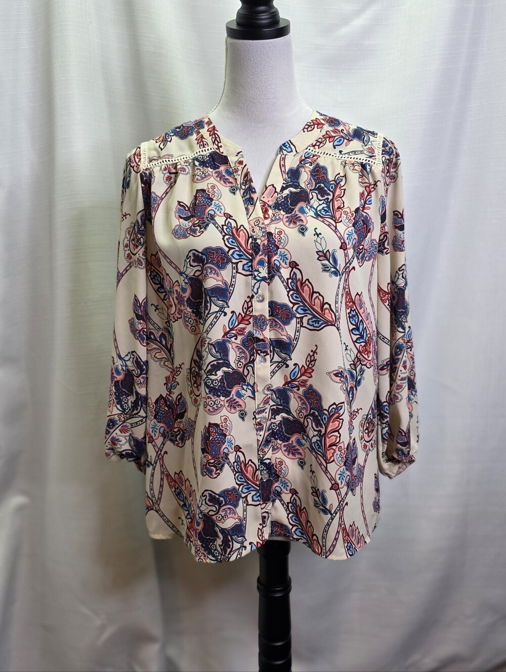 Beacon Apparel Floral Boho Long Sleeve Blouse Size Large